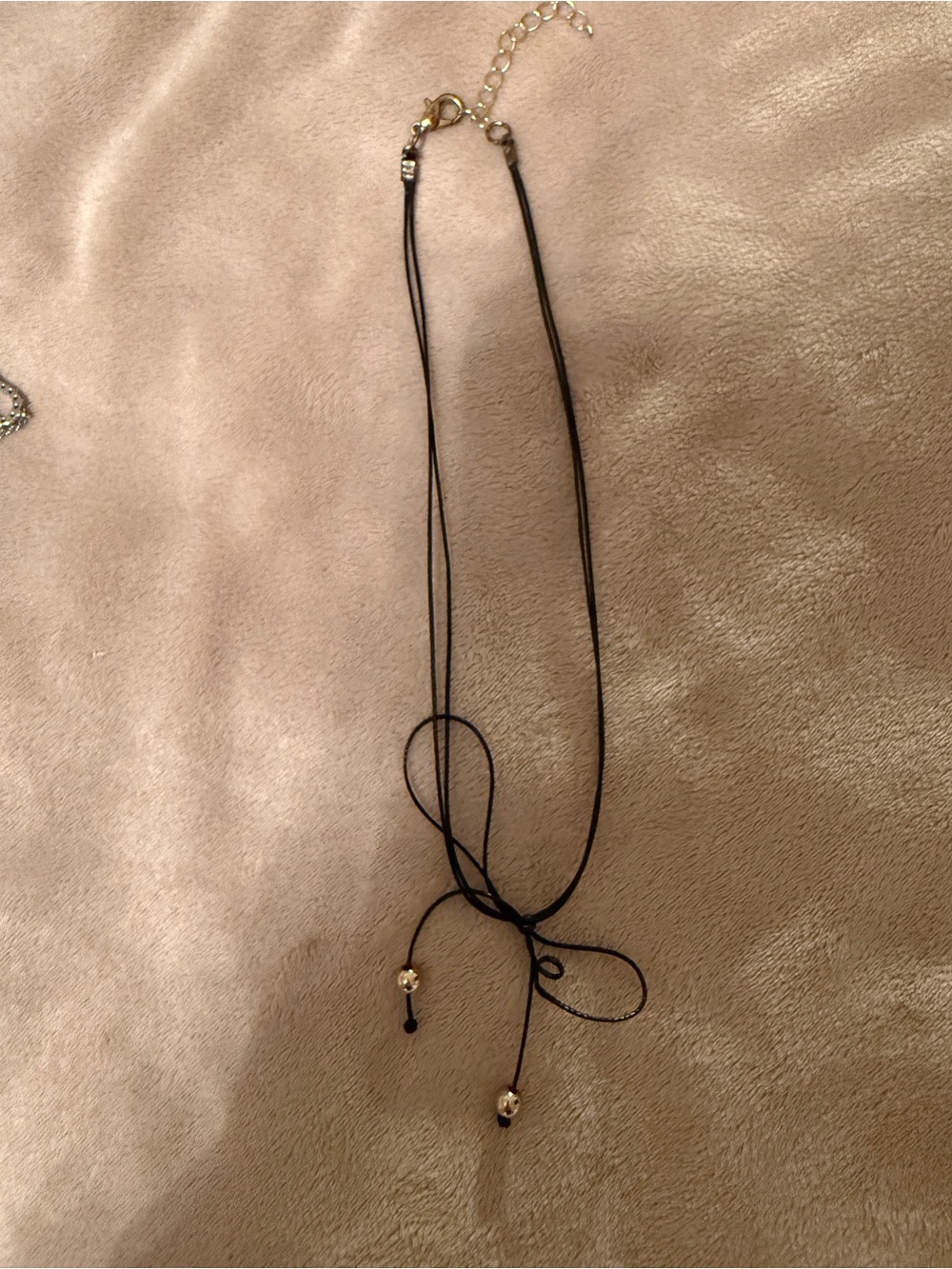 Black Cord Layered Tie Necklace chocker with Gold Accent